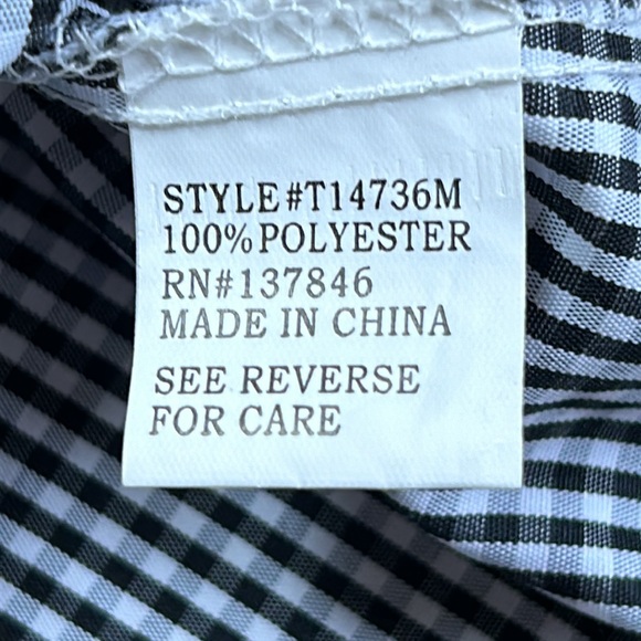 Stem & Vine black/white check top, embroidered sleeves. Size Large. - Picture 5 of 13